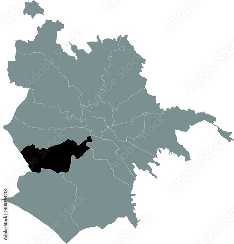Black location map of Roman Municipio XI – Arvalia/Portuense municipality inside gray map of Rome, Italy