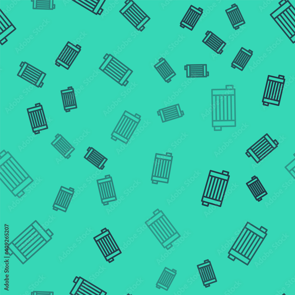Black line Car radiator cooling system icon isolated seamless pattern on green background. Vector. Black line Car radiator cooling system icon isolated seamless pattern on green background. Vector.