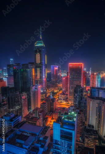 The perspective changes with night lights and car lights in Hong Kong.