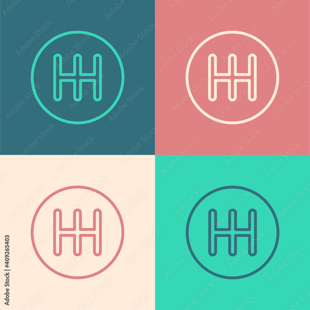 Pop art line Gear shifter icon isolated on color background. Transmission icon. Vector. Pop art line Gear shifter icon isolated on color background. Transmission icon. Vector.