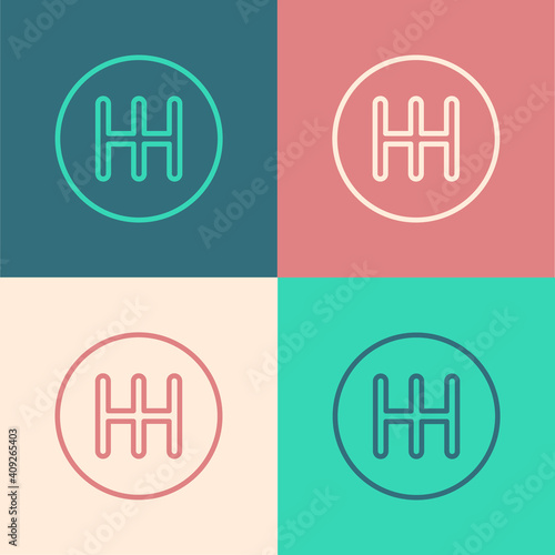Pop art line Gear shifter icon isolated on color background. Transmission icon. Vector.