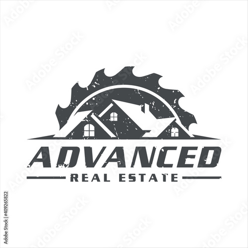 retro vintage, carpenter roofing real estate logo design,vector illustration.