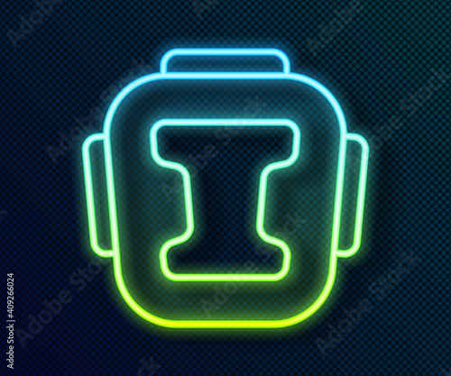 Glowing neon line Boxing helmet icon isolated on black background. Vector.