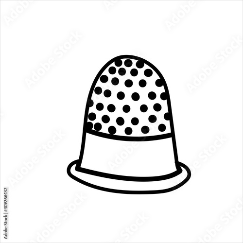 Thimble for finger protection and tailoring, accessory for designers, vector image in doodle style, hand draw, isolate on a white background.