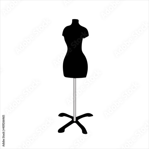 Female mannequin for fitting and tailoring, accessory for fashion designers, vector image in doodle style, hand draw, isolate on a white background.