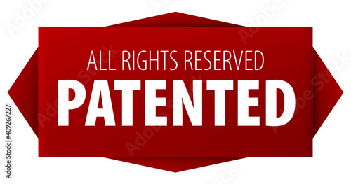 Patented, All Rights Reserved red ribbon banners icon isolated on white background. Law and intellectual property patented symbol.