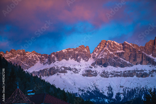 Winter landscape in Dolomites Mountains  Italy