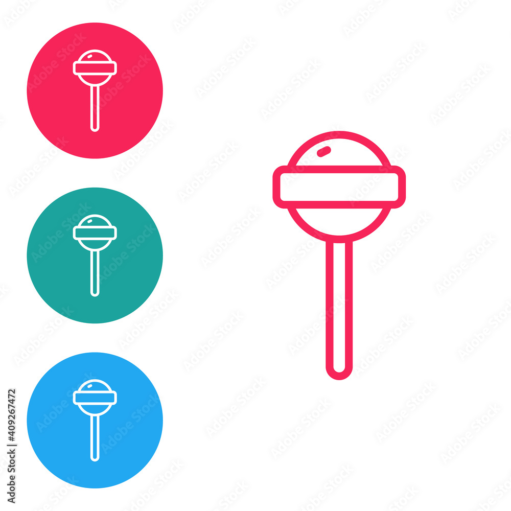Red line Lollipop icon isolated on white background. Food, delicious symbol. Set icons in circle buttons. Vector. Red line Lollipop icon isolated on white background. Food, delicious symbol. Set icons in circle buttons. Vector.