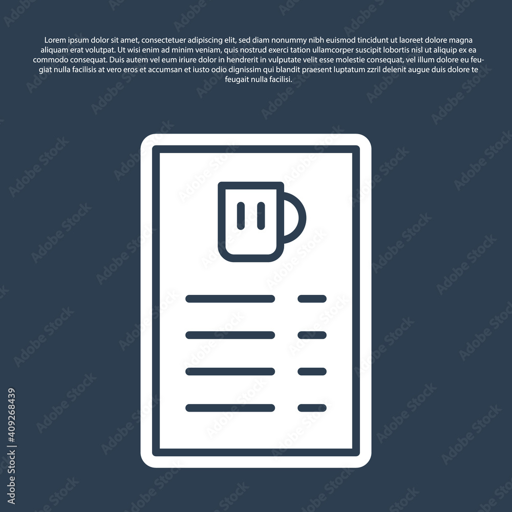 Blue line Beer menu icon isolated on blue background. Beer restaurant brochure. Vector. Blue line Beer menu icon isolated on blue background. Beer restaurant brochure. Vector.