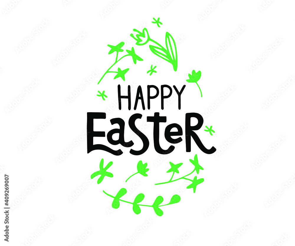 Fototapeta premium Happy Easter calligraphy lettering. Vintage holiday Happy Easter text, design elements for banner, poster, invitation or greeting card design. Hand drawn sketch vector illustration.