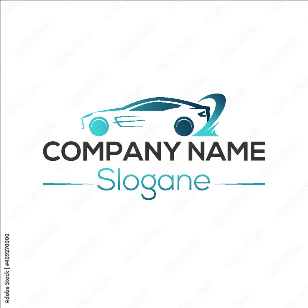 Car logo for the company, Auto style car logo design with concept sports vehicle icon silhouette on light grey background.