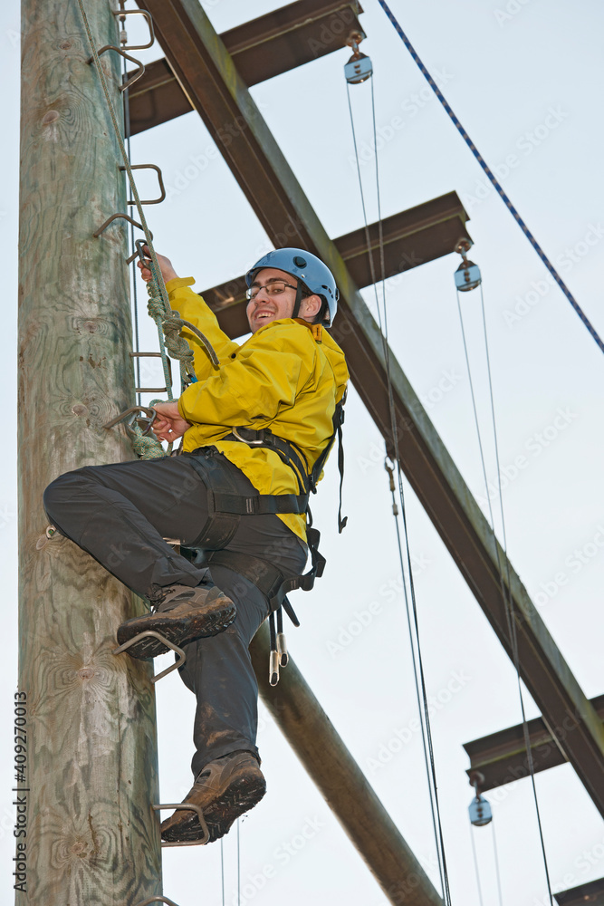 custom made wallpaper toronto digitalman ascending wooden pole at high rope training exercise