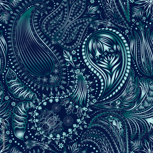 Vintage floral motif ethnic seamless background. Abstract lace pattern. Ability to edit the colors, without losing seamlessly. Hand drawing colorful wallpaper.
 EPS-10 vector texture.
