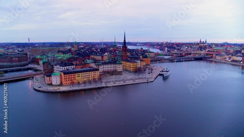 Aerial view over Riddarholmen and Stenbockska Palace in Central Stockholm, Sweden photo