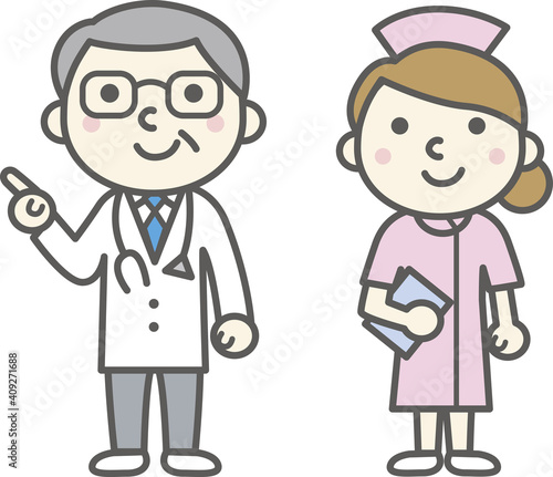 医者と女性看護師（マスク無し）