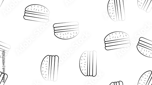 pattern of burgers black and white, llustration. delicious fast food. wallpaper for cafe, home decor design. burgers in hand-drawn style, like by hand