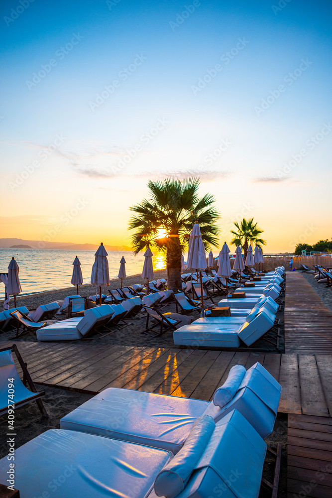 Fototapeta premium Beautiful landscape at the sunset near the sea