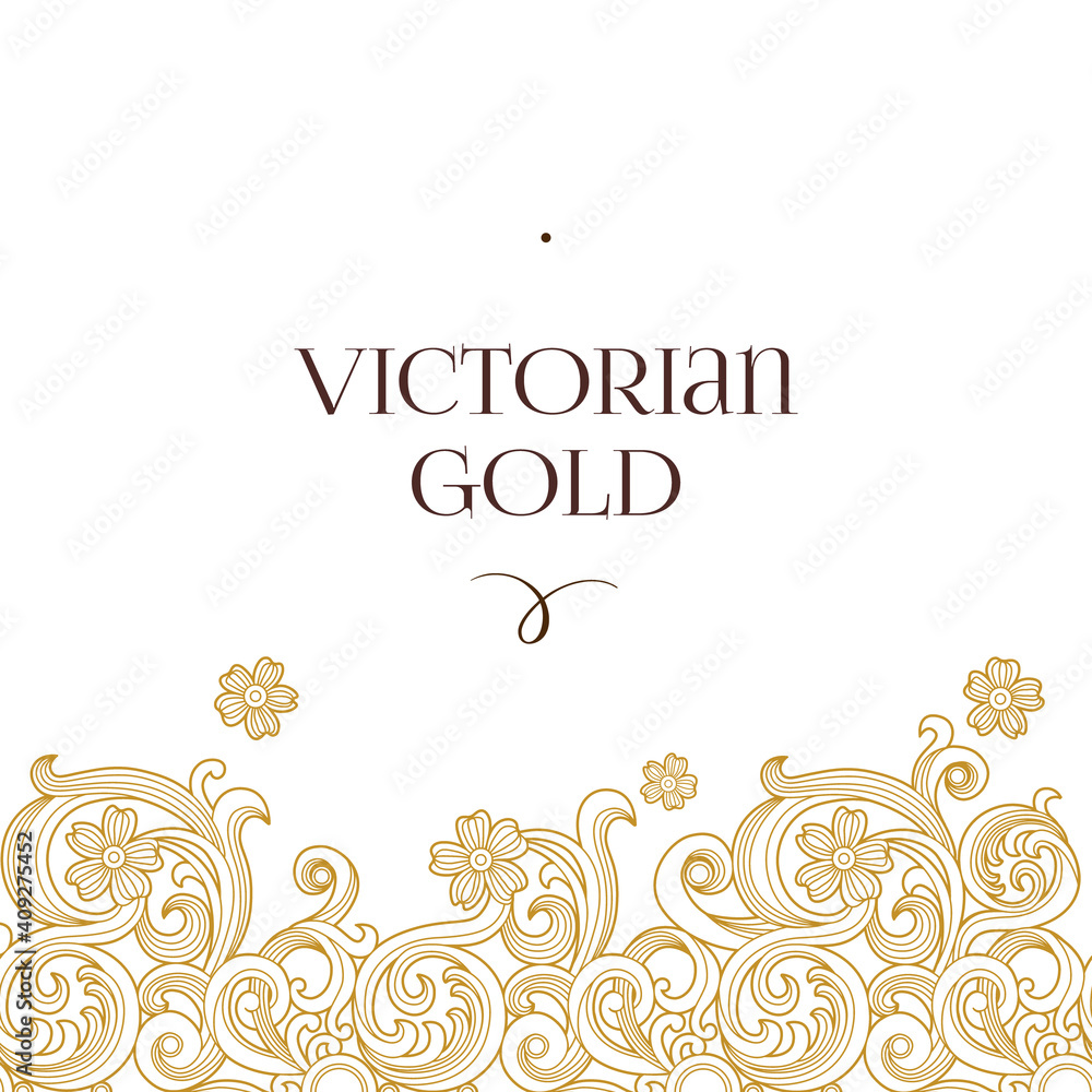Vector golden seamless border for design template. Elements in Victorian style. Luxury floral frame.