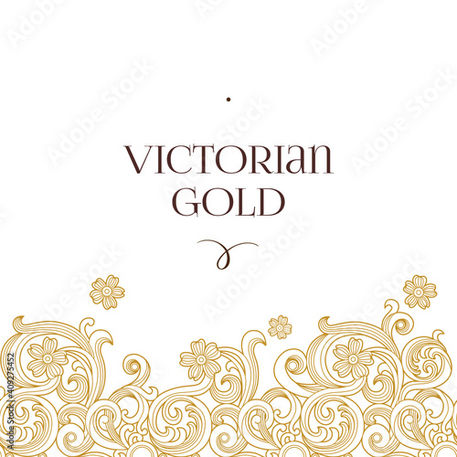 Vector golden seamless border for design template. Elements in Victorian style. Luxury floral frame.