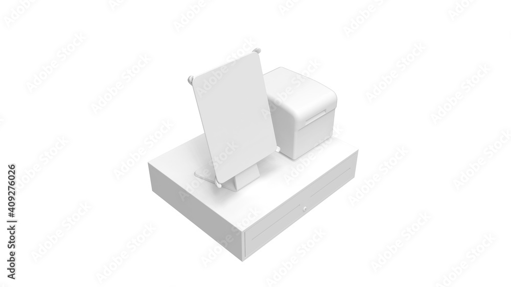 3D rendering of a cash register point of sale payment system machine. 3D rendering of a cash register point of sale payment system machine.