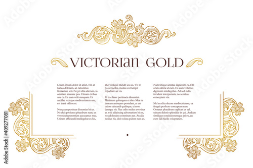 Vector golden elements, decoration for design template. Luxury gold ornament in Victorian style.
