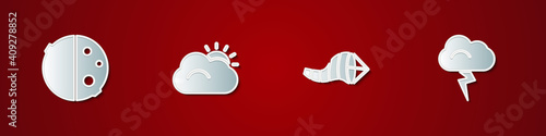 Set Eclipse of the sun, Sun and cloud, Cone meteorology windsock wind vane and Storm icon. Vector.