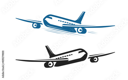 Flying an airplane trip. Airline, travel symbol vector