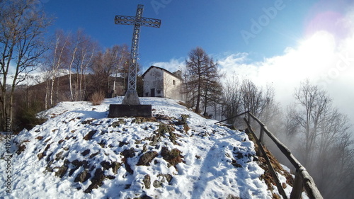 San Grato, Valsassina (Lombardy, Italy): the church in a sunny Wintery day (Spherical, 180 degrees) photo