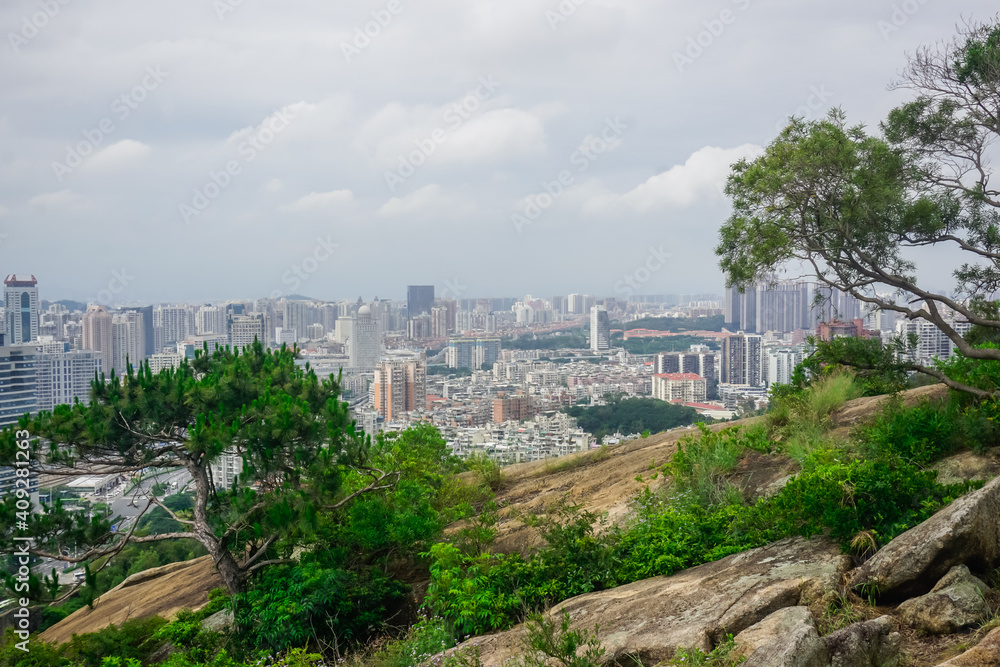 Xiamen city landscape from a hill