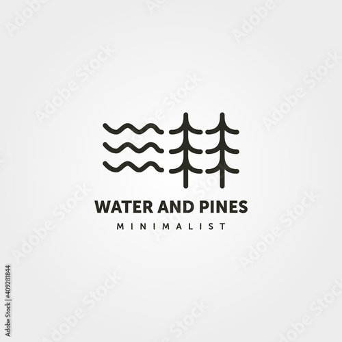 water and pine logo line art symbol vector minimalist illustration design