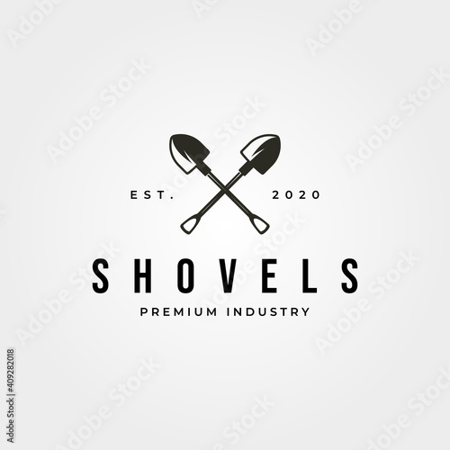 vintage shovel cross logo vector symbol illustration design