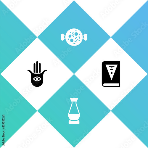 Set Hamsa hand, Indian vase, Chicken tikka masala and constitution day icon. Vector.