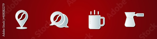 Set Location with coffee bean, Coffee and conversation, cup and turk icon. Vector.