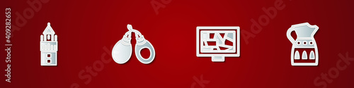 Set Giralda, Castanets, Picture art and Sangria pitcher icon. Vector.