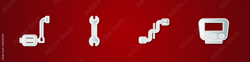 Set Bicycle pedal, Wrench spanner, pedals and speedometer icon. Vector. Set Bicycle pedal, Wrench spanner, pedals and speedometer icon. Vector.