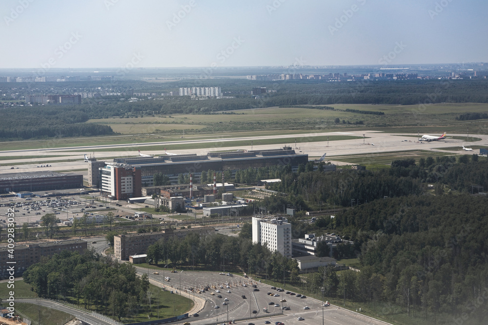   Domodedovo airport. View of the airport from the aircraft