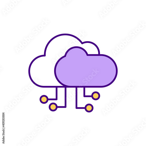 Cloud service management RGB color icon. Multicloud support. Flexibility, security and sharing ability. Access information with Internet connection. Cloud capabilities. Isolated vector illustration