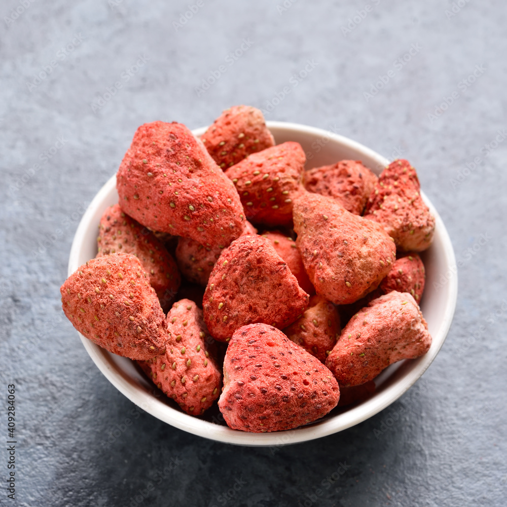 Dried strawberries in bowl Dried strawberries in bowl