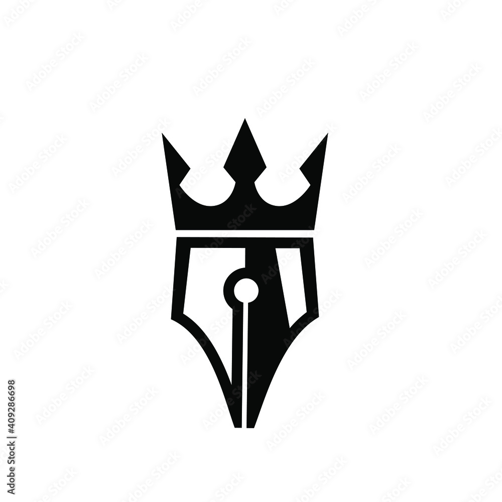 King pen writer vector flat illustration template. This design use crown symbol as nobility logo. King pen writer vector flat illustration template. This design use crown symbol as nobility logo.