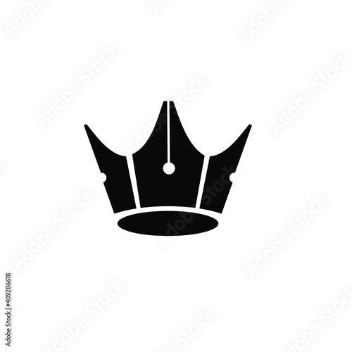 King pen writer vector flat illustration template. This design use crown symbol as nobility logo. © Alpha Factory Std