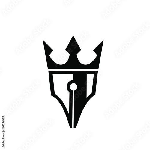 King pen writer vector flat illustration template. This design use crown symbol as nobility logo. © Alpha Factory Std