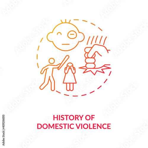History of domestic violence red gradient concept icon. Violent behavior. Aggressive offense. Record of physical assault idea thin line illustration. Vector isolated outline RGB color drawing