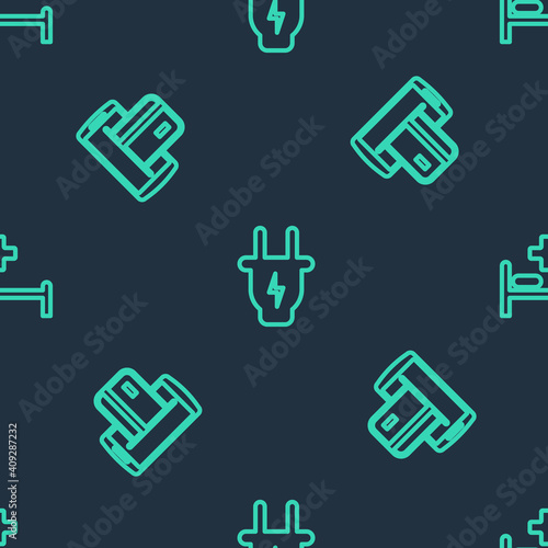 Set line Electric plug, NFC Payment and Hospital bed on seamless pattern. Vector. © vector_v
