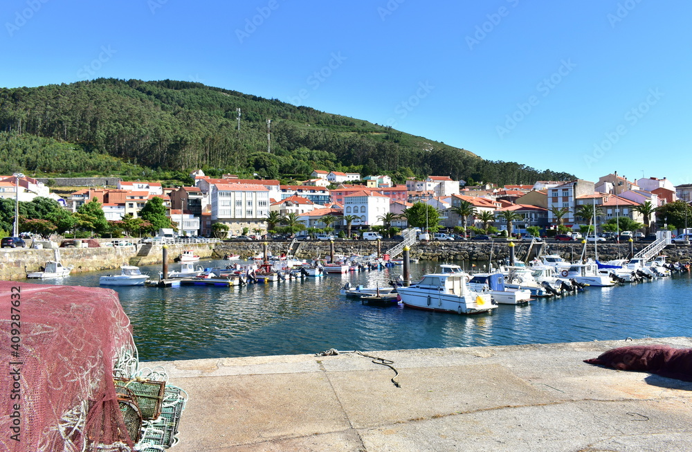 Small fishing village at famous Rias Baixas. Porto do Son, A Coruña Province, Galicia Region, Spain.