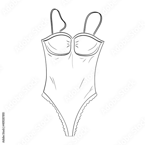Bodysuit, corset, corsage, combination. Sexy clothes. Lingerie. Beautiful sleepwear. Flat, linear freehand drawing. Scribble. Can be used as a template in design and collage.
