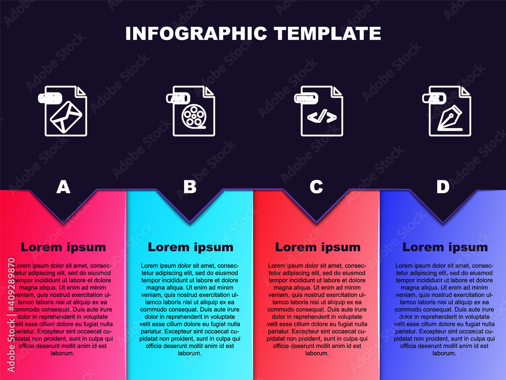 Set line MSG file document, AVI, HTML and AI. Business infographic template. Vector.