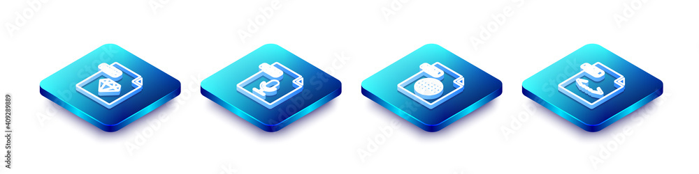 Set Isometric line RUBY file document, OGG, HTML and XML icon. Vector. Set Isometric line RUBY file document, OGG, HTML and XML icon. Vector.