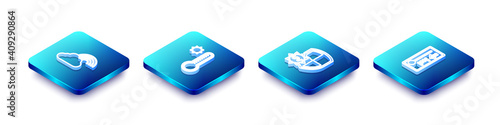 Set Isometric line Rainbow with cloud, Meteorology thermometer, UV protection and icon. Vector.