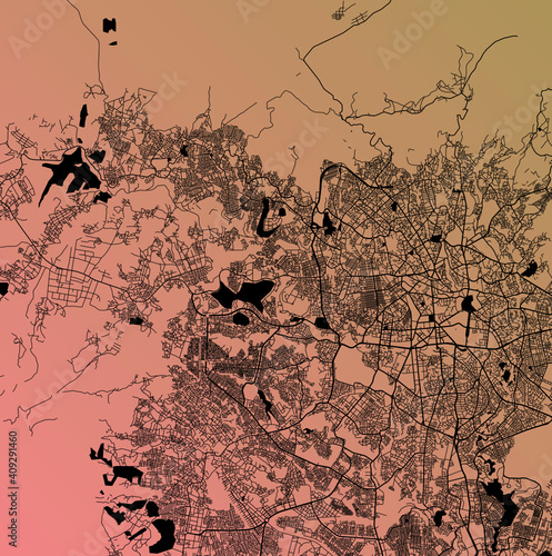 Addis Ababa, Ethiopia (ETH) - Urban vector megacity map with parks, rail and roads, highways, minimalist town plan design poster, city center, downtown, transit network, gradient blueprint