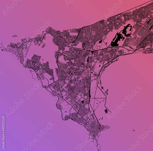 Dakar, Senegal (SEN) - Urban vector megacity map with parks, rail and roads, highways, minimalist town plan design poster, city center, downtown, transit network, gradient blueprint